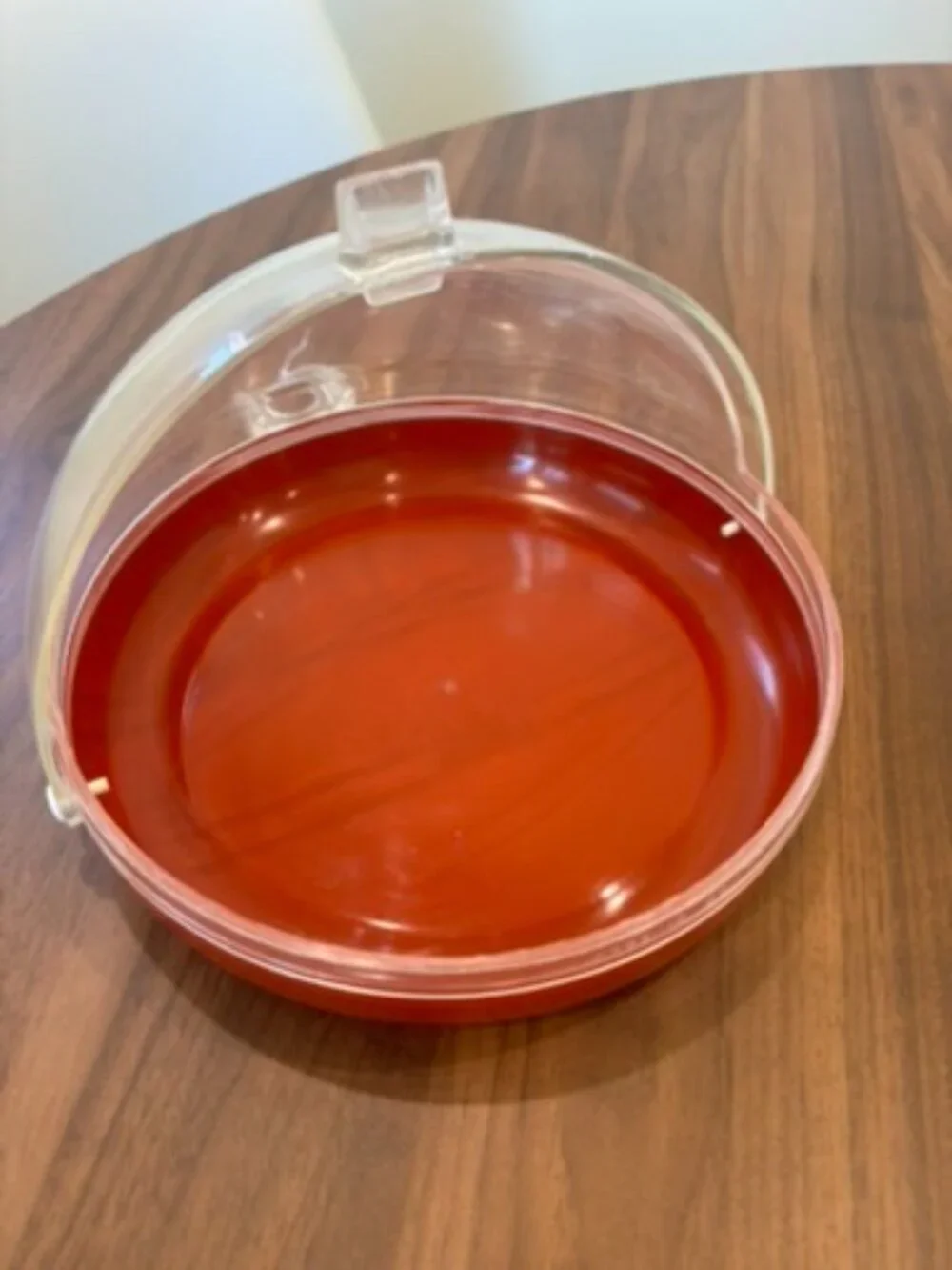 Vintage 1960s red and clear acrylic tray w/ cover for jewelry/skincare/kitchen
